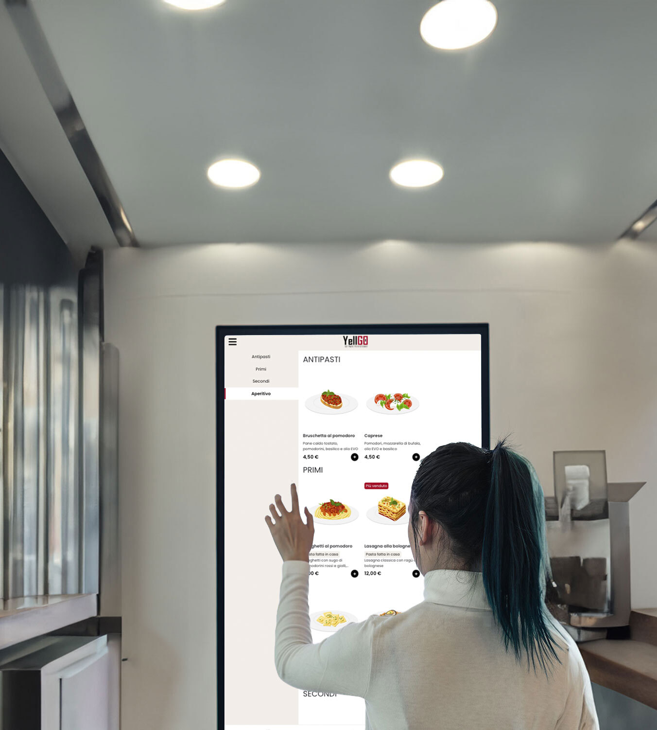 YellGO Kiosk digitale - Ordine saltafila al locale. Elimina le code in cassa, risparmia sul personale e ricevi le ordinazioni rapidamente.