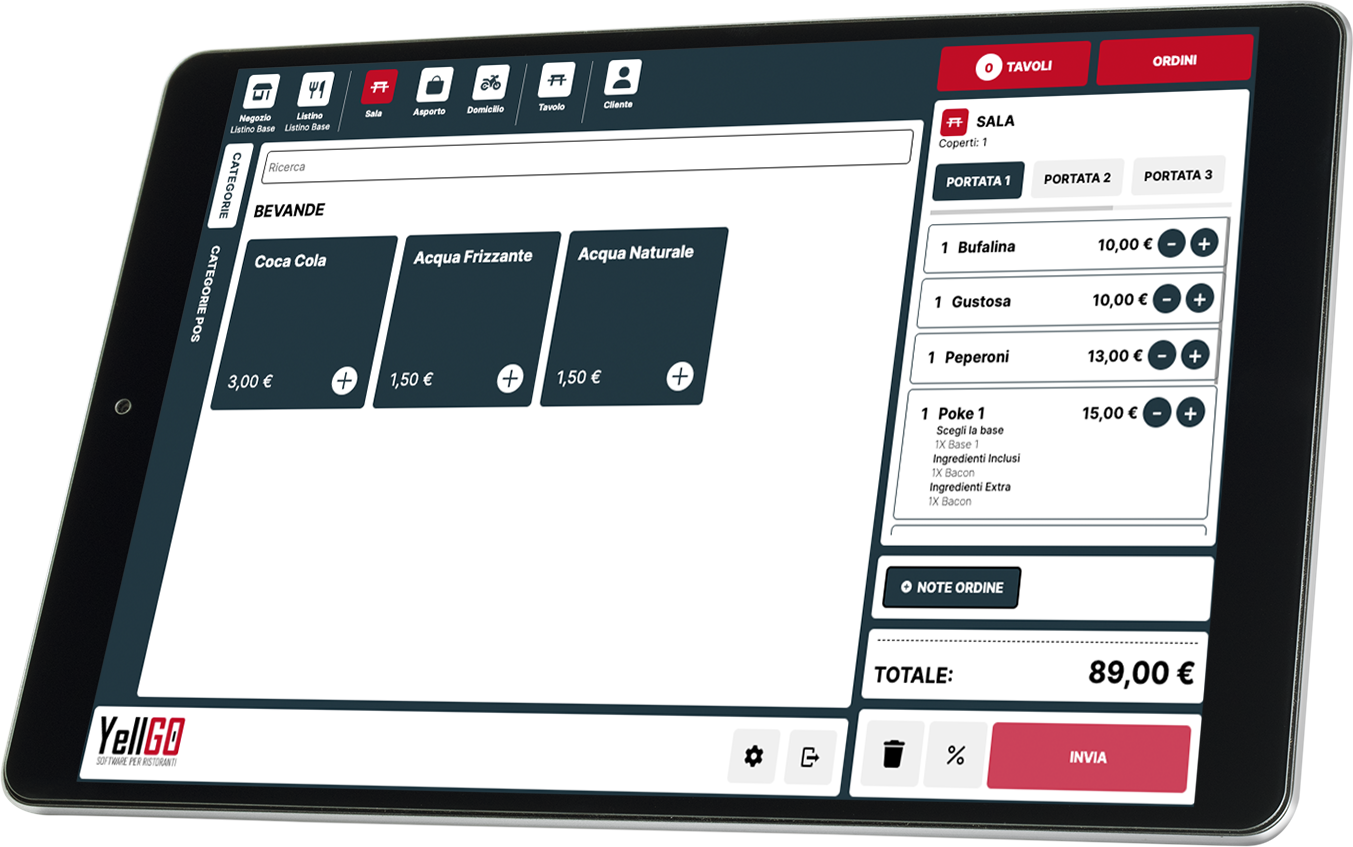 YellGO POS - Inserimento ordini telefonici e manuali. Un’unica piattaforma per l’inserimento degli ordini dal pannello di controllo.